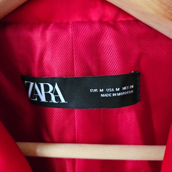 ZARA Red Tuxedo Blazer Satin Collar Jacket Sz M Double Breasted Party 7906/783 - Picture 8 of 10